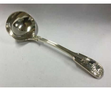 A heavy fiddle, thread and shell pattern silver sauce ladle. London. By Elkington &amp; Co. Approx. 88 grams. Est. £30 - £50.