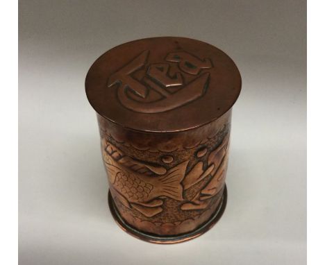 NEWLYN: A stylish copper tea caddy. Est. £150 - £200.