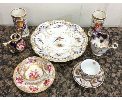 A good collection of early English floral decorated cabinet cups and saucers, vases etc. Est. £30 - £50.