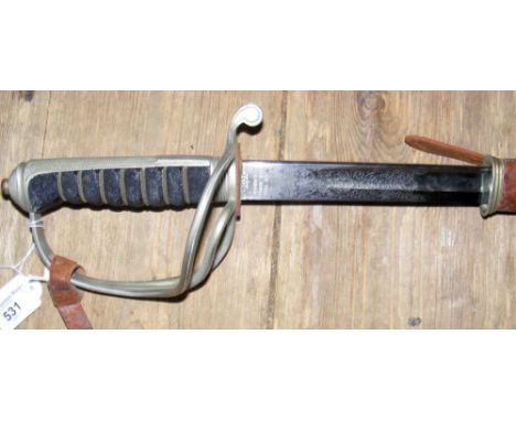 A Georgian Infantry Officer's sword with 88cm etched blade by Henry Wilkinson, Pall Mall, complete with leather covered scabb