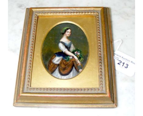 Miniature portrait of lady holding flowers