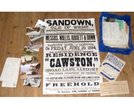 An 1894 Wallis, Riddett & Down household poster of Sandown interest, together with sundry other ephemera, etc