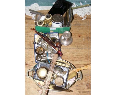Various collectables, including opera glasses, candlestick, etc.
