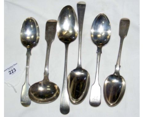 A selection of silver tablespoons, sauce ladle