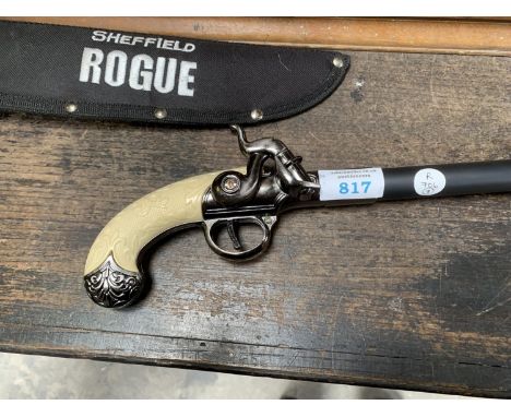 A FLINTLOCK HANDLED WALKING STICK 