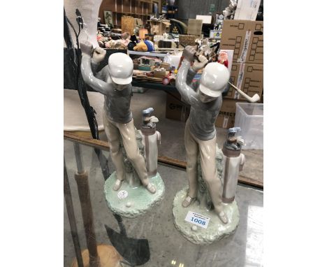 TWO CERAMIC LLADRO GOLFER FIGURES, ONE MISSING CLUB 