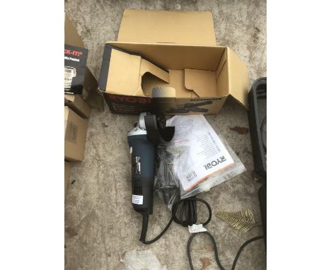 AN AS NEW AND BOXED RYOBI ANGLE GRINDER IN BOX WITH INSTRUCTIONS IN WORKING ORDER 