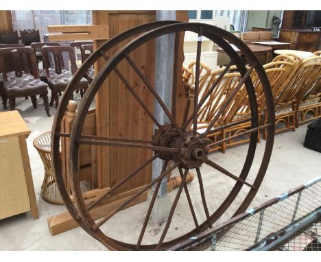 A PAIR OF LARGE NICHOLSONS METAL VINTAGE WHEELS 