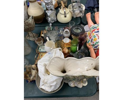 A COLLECTION OF CERAMIC VASES, GLASSES, BUTTONS ETC 