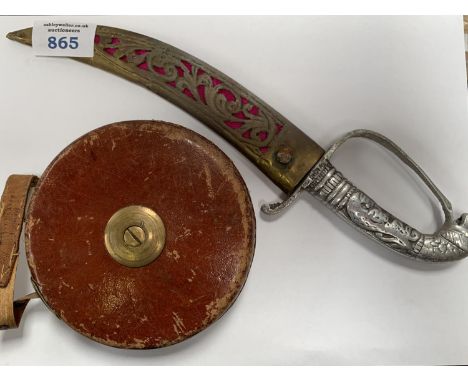 A VINTAGE LEATHER TAPE MEASURE AND COLLECTABLE KNIFE 