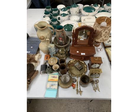 A COLLECTION OF VARIOUS ITEMS TO INCLUDE A LAMP, DESK MIRROR, CLOCKS ETC 