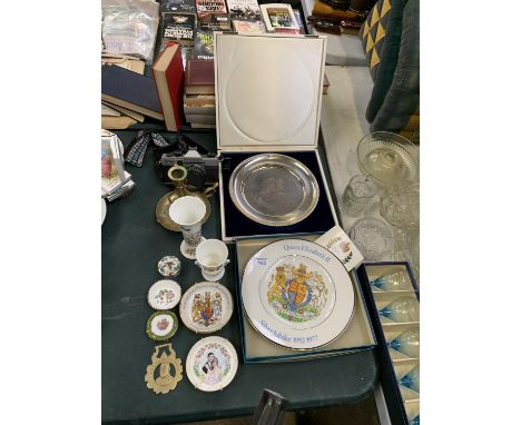 TWO COLLECTABLE PLATES, CANDLE STICK, VINTAGE CAMERA ETC 
