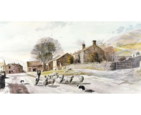 ALAN INGHAM, UPPER ASHGATE FARM OLD BRAMPTON DERBYSHIRE,  SIGNED, WATERCOLOUR, 27 X 75CM AND A COLOUR PRINT AFTER THE ARTIST,