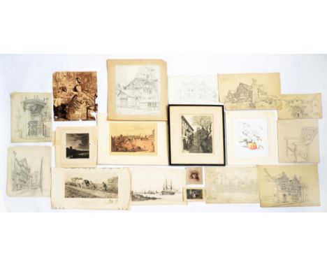 MISCELLANEOUS  WATERCOLOURS,  PRINTS AND DRAWINGS, MAINLY ARCHITECTURAL SUBJECTS, LATE 19TH C