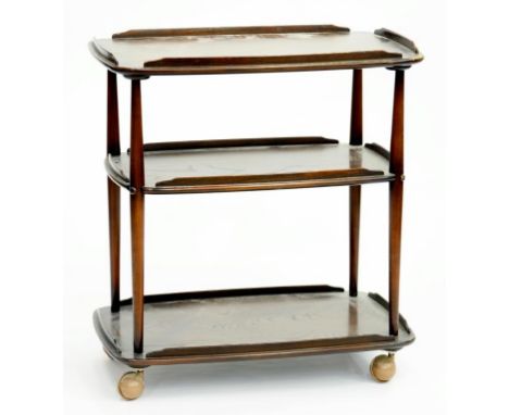 AN ERCOL STAINED ASH TEA TROLLEY, 70CM W