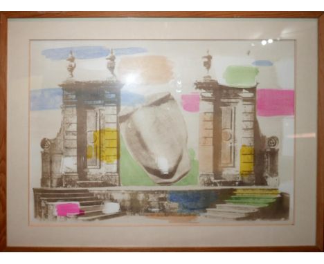 20th century Continental School, architectural study, offset lithograph, H.45cm W.63cm 