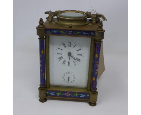 A 20th century brass and cloisonne repeating carriage clock 