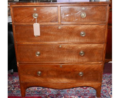 A 19th century mahogany chest of two short over three long drawers, raised on bracket feet, H.105 W.93 D.46cm 