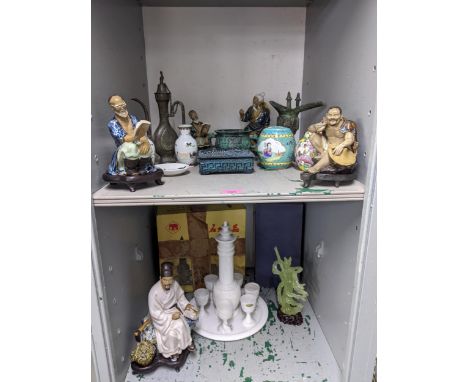 A collection of late 20th century Oriental Chinese and Japanese collectables to include a jade style figure, an Imari charger