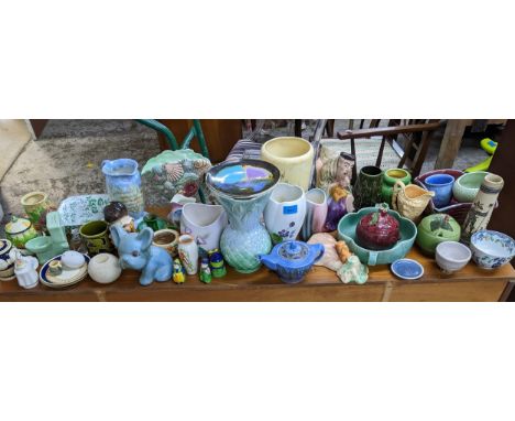 A mixed lot of Art Deco and later ceramics to include Sylvac face pots, Chameleon ware teapot, Melba ware and Beswick, Hornse