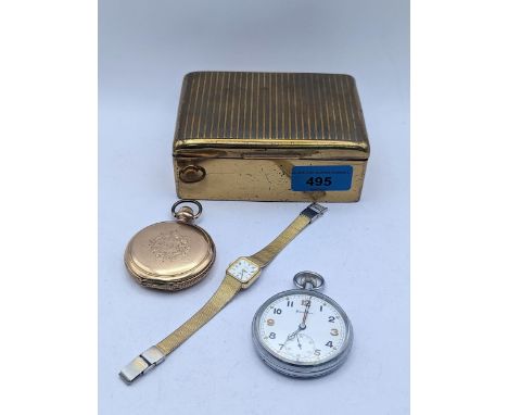 A Walthan gold plated full hunter pocket watch, an OMD pocket watch and a ladies Rotary wristwatchLocation: 