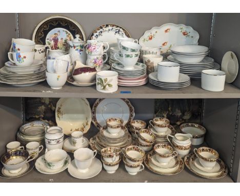 A quantity of mixed china to include 19th century and later part tea sets, cups and saucers, Royal Worcester Platinum, Aynsle