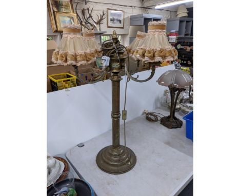 A large brass lamp with four acanthus branches 85cm LLocation: 