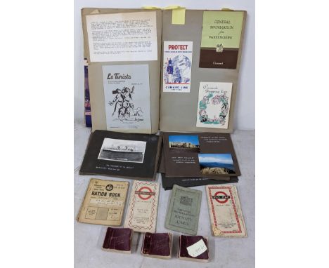 A mixed lot to include a 1946 Trolleybus & Tram map, 1951 Bus map, three animated portrait booklets, and a scrap album contai