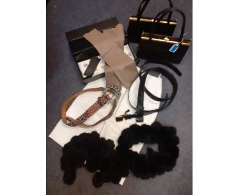 Two mid 20th Century Mappin &amp; Webb navy snakeskin handbags, a Wilson Suede &amp; Leather Co white leather pencil skirt, 2
