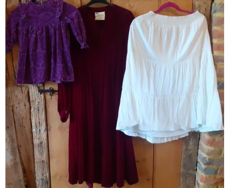 A quantity of 1960's-early 1980's mixed clothing to include a vintage Laura Ashley maroon soft velveteen dress, UK size 12, t