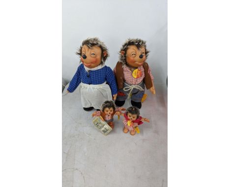 A group of Steiff hedgehogs comprising mother, father and two children Location: