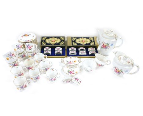 A Royal Crown Derby Posies pattern porcelain coffee service, comprising coffee pot, hot water jug, cream jug and sugar bowl, 