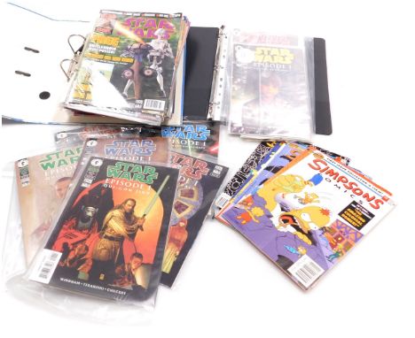 Various Star Wars and other comics, to include Simpson's Krusty The Clown, Star Wars episode comics, magazines. (2 ring binde