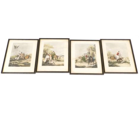 After Francis Calcraft Turner (British 1746-1846). Hawking, four coloured engravings, The Departure, The Rendezvous, The Fata
