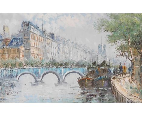 Dubois (French late 20thC). A view of Paris and the river Seine, oil on canvas, signed, 60cm x 90cm.