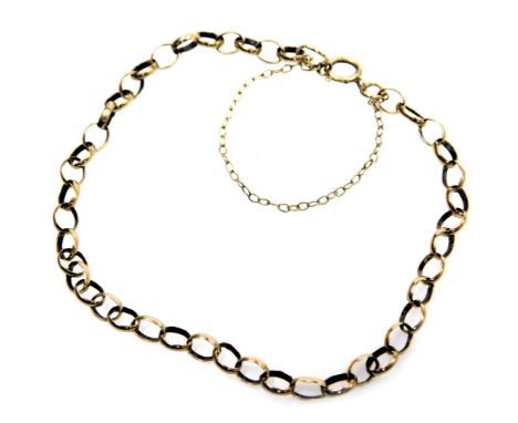 A 9ct gold belcher link bracelet, on a bolt ring clasp, with safety chain as fitted, 2.9g.