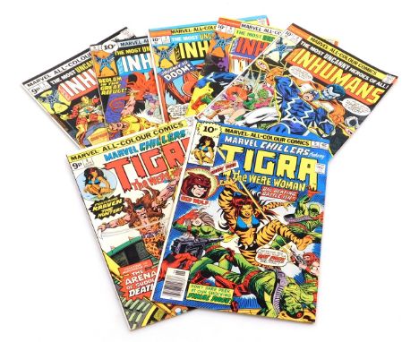 Marvel comics. Two editions of Tigra The Werewoman, issues 4, 5 and Five editions of The Inhumans,  issue 3, 6, 7 ,8 and 9, (