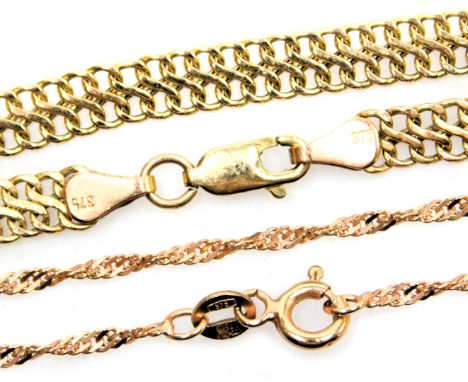 A 9ct gold S link bracelet, on a lobster claw clasp, and a rose gold curb link chain on a bolt ring clasp, 5.0g. (2)