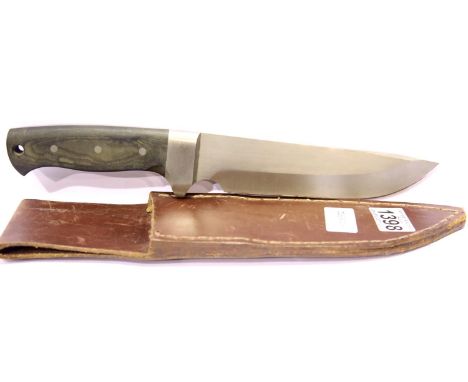 Large Bowie type knife made by Farid England, marked CLS to blade, in sheath. P&amp;P Group 1 (£14+VAT for the first lot and 