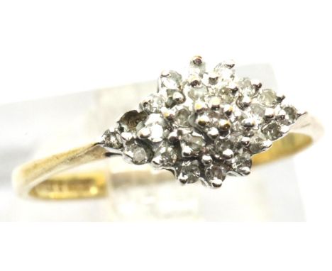 9ct gold diamond cluster ring with one stone missing, 1.4g. P&amp;P group 1 (£14 for the first lot and £1 for each subsequent