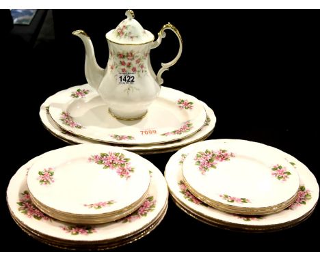 Sixteen items of Paragon Mayflower pattern dinnerware and a Victoriana Rose coffee pot. P&P Group 3 (£25+VAT for the first lo