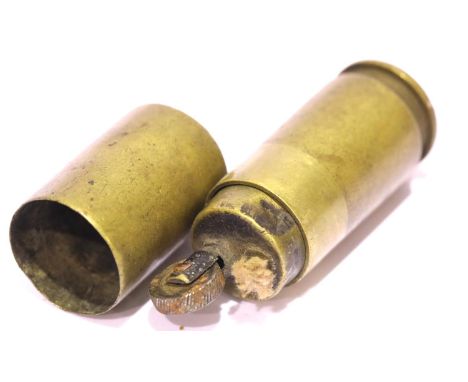 Brass shell case formed Trench Art lighter. P&amp;P Group 1 (£14+VAT for the first lot and £1+VAT for subsequent lots) 