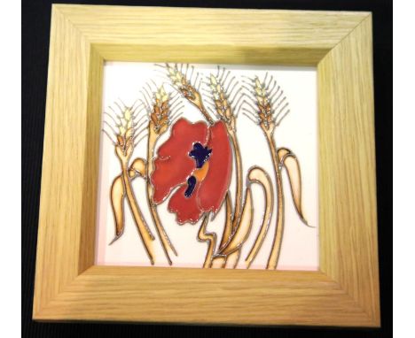 Moorcroft framed tile in the Harvest Poppy pattern, 13 x 14 cm. P&P Group 1 (£14+VAT for the first lot and £1+VAT for subsequ