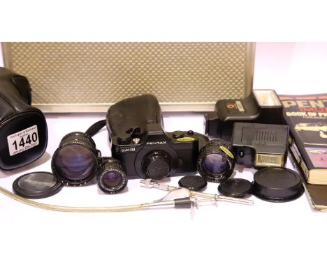 Pentax 110 auto film camera and a quantity of camera related items. P&amp;P Group 3 (£25+VAT for the first lot and £5+VAT for