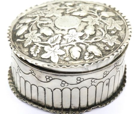 Victorian hallmarked silver covered pot, Birmingham assay 1887, D: 7 cm, 47g. P&amp;P Group 1 (£14+VAT for the first lot and 