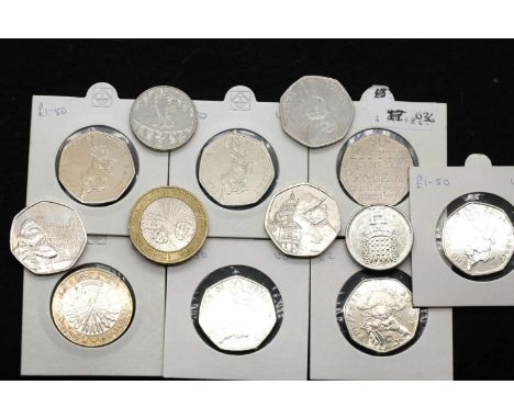 Mixed special edition £2, 50p and 10p coins, including Paddington and Alphabet. P&amp;P Group 1 (£14+VAT for the first lot an