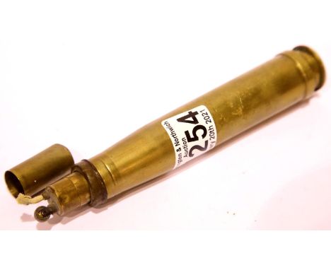 Brass shell case formed Trench Art lighter. P&amp;P Group 1 (£14+VAT for the first lot and £1+VAT for subsequent lots) 
