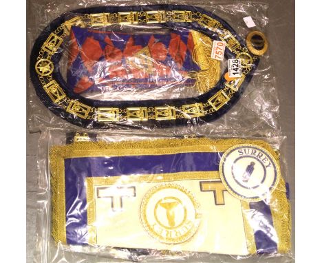Collection of Masonic related regalia including a chain of office for Warwickshire chapter. P&amp;P group 2 (£18+ VAT for the