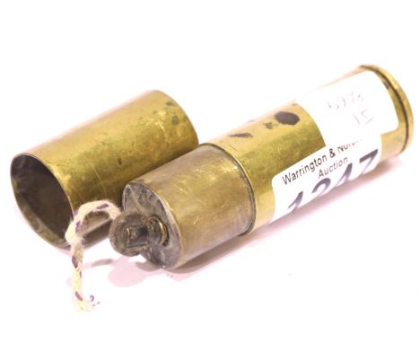 Brass shell case formed Trench Art lighter. P&amp;P Group 1 (£14+VAT for the first lot and £1+VAT for subsequent lots) 