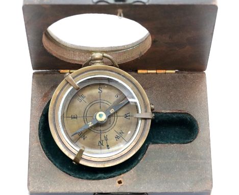 Hardwood cased antiqued brass compass bearing NSDAP engraving verso. P&amp;P Group 1 (£14+VAT for the first lot and £1+VAT fo